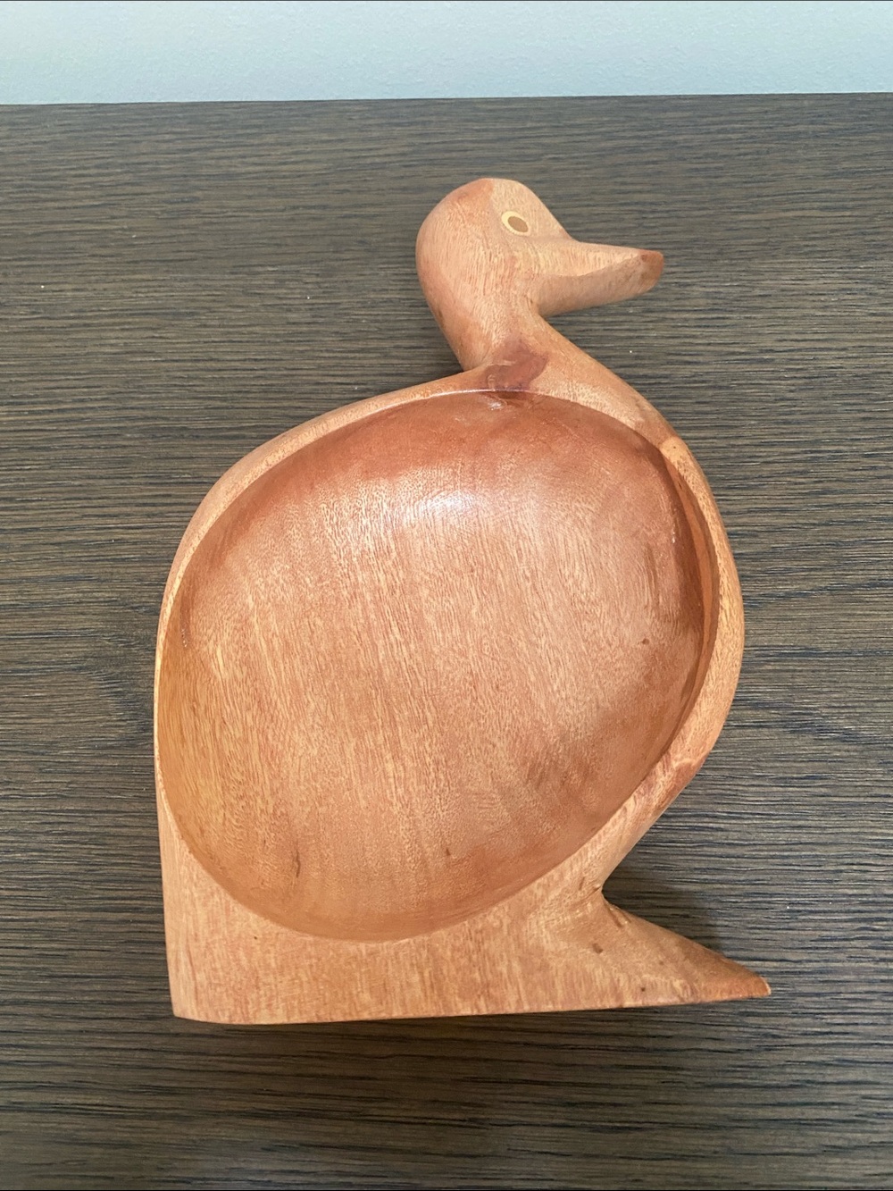 Hand carved wooden duck bowl